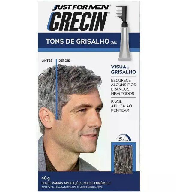 Shampoo Tonalizante em Gel Grecin 5 Tons de Grisalho Fácil de Aplicar 40g