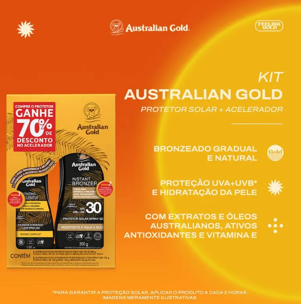 Kit Australian Gold Protetor Solar Corporal FPS 30 237ml + Bronzeador Dark Tanning Clear 125ml - Imagem 3
