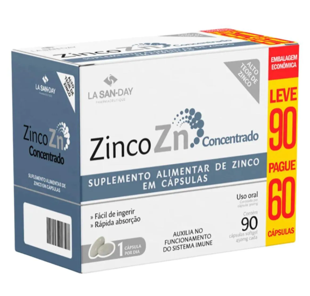 Zinco Zn Concentrado Lasanday 30mg 90 Cápsulas