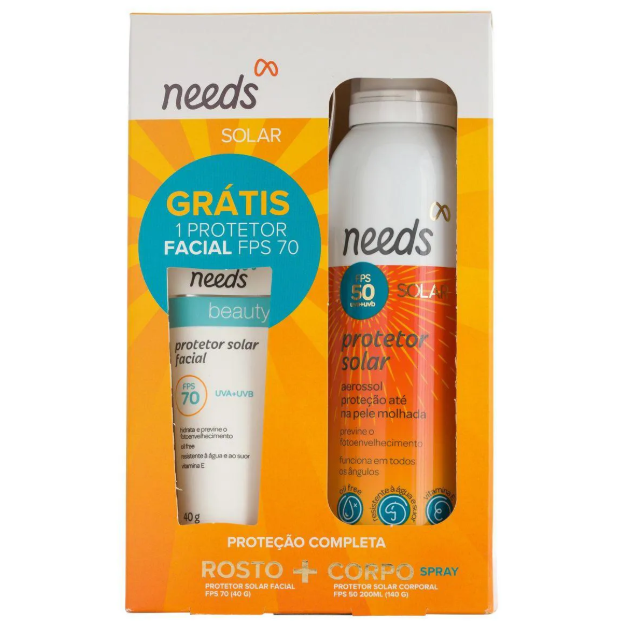 Kit Protetor Solar Needs Facial FPS 70 40g + Corporal FPS 50 Aerossol 200ml