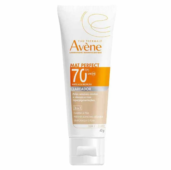 Protetor Solar Facial Avène Mat Perfect FPS70 Fluido Clareador tom Claro 40g