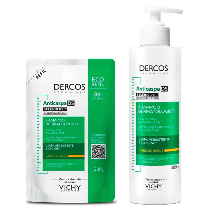 Kit Vichy Dercos Anticaspa Cabelos Secos Shampoo 300g Refil 200g