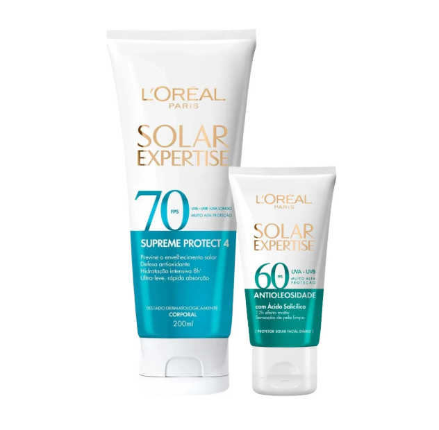 Kit L'Oréal Solar Expertise Supreme Protect 4 FPS 70 200ml + Facial Antióleosidade Efeito Matte FPS 60 25g